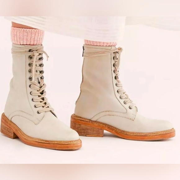 Free People Santa Fe Lace Up Eyelet Leather Boot NWOT Ecru 36 6 - Picture 4 of 16